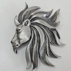 Vintage Majestic Lion Head Pewter Brooch Pin Jonette JJ